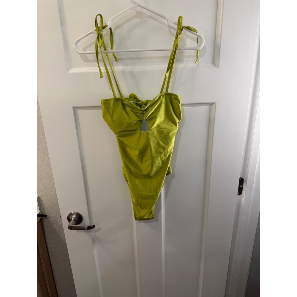 Cupshe Lime Green Metallic Cutout One Piece Swimsuit Tie Shoulder XS New